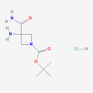 molecular formula C9H18ClN3O3 B2764536 叔丁基-3-氨基-3-羰基杂氮杂环戊烷-1-羧酸酯盐酸盐 CAS No. 2055839-99-9