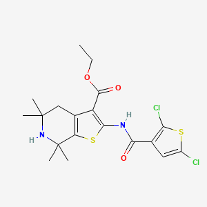 molecular formula C19H22Cl2N2O3S2 B2764555 Ethyl 2-[(2,5-dichlorothiophene-3-carbonyl)amino]-5,5,7,7-tetramethyl-4,6-dihydrothieno[2,3-c]pyridine-3-carboxylate CAS No. 864860-41-3