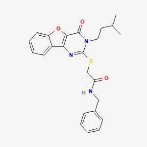 molecular formula C24H25N3O3S B2764573 N-benzyl-2-((3-isopentyl-4-oxo-3,4-dihydrobenzofuro[3,2-d]pyrimidin-2-yl)thio)acetamide CAS No. 899961-28-5