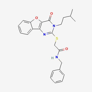 molecular formula C24H25N3O3S B2764573 N-苄基-2-((3-异戊基-4-氧代-3,4-二氢苯并呋喃[3,2-d]嘧啶-2-基)硫)乙酰胺 CAS No. 899961-28-5