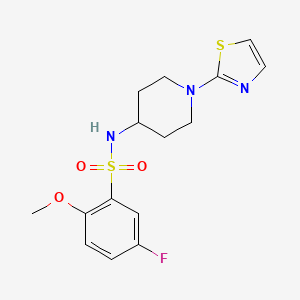 molecular formula C15H18FN3O3S2 B2764579 5-氟-2-甲氧基-N-(1-(噻唑-2-基)哌啶-4-基)苯磺酰胺 CAS No. 1448066-59-8