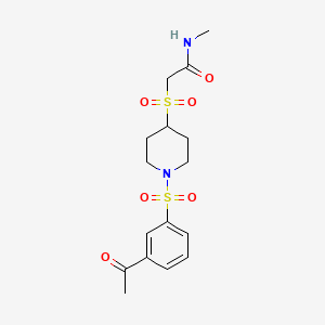 molecular formula C16H22N2O6S2 B2764593 2-((1-((3-acetylphenyl)sulfonyl)piperidin-4-yl)sulfonyl)-N-methylacetamide CAS No. 1448054-62-3