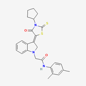 (Z)-2-(3-(3-cyclopentyl-4-oxo-2-thioxothiazolidin-5-ylidene)indolin-1-yl)-N-(2,4-dimethylphenyl)acetamide