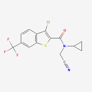 molecular formula C15H10ClF3N2OS B2764612 3-chloro-N-(cyanomethyl)-N-cyclopropyl-6-(trifluoromethyl)-1-benzothiophene-2-carboxamide CAS No. 1428072-51-8