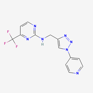 molecular formula C13H10F3N7 B2764619 N-[(1-Pyridin-4-yltriazol-4-yl)methyl]-4-(trifluoromethyl)pyrimidin-2-amine CAS No. 2379972-77-5