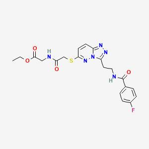 molecular formula C20H21FN6O4S B2764637 Ethyl 2-(2-((3-(2-(4-fluorobenzamido)ethyl)-[1,2,4]triazolo[4,3-b]pyridazin-6-yl)thio)acetamido)acetate CAS No. 897619-88-4