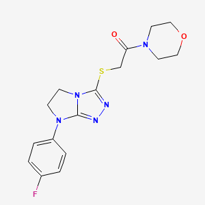 molecular formula C16H18FN5O2S B2764649 2-((7-(4-fluorophenyl)-6,7-dihydro-5H-imidazo[2,1-c][1,2,4]triazol-3-yl)thio)-1-morpholinoethanone CAS No. 921557-68-8