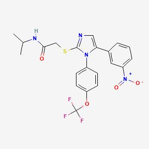 molecular formula C21H19F3N4O4S B2764656 N-异丙基-2-((5-(3-硝基苯基)-1-(4-(三氟甲氧基)苯基)-1H-咪唑-2-基)硫代)乙酰胺 CAS No. 1226443-57-7