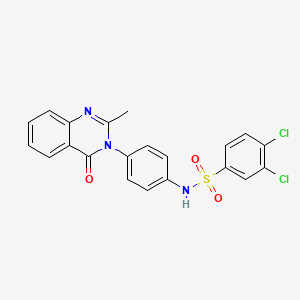 molecular formula C21H15Cl2N3O3S B2764680 3,4-dichloro-N-(4-(2-methyl-4-oxoquinazolin-3(4H)-yl)phenyl)benzenesulfonamide CAS No. 898438-82-9