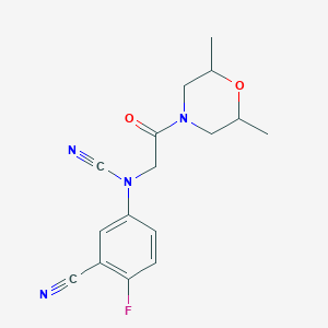 molecular formula C16H17FN4O2 B2764687 (3-Cyano-4-fluorophenyl)-[2-(2,6-dimethylmorpholin-4-yl)-2-oxoethyl]cyanamide CAS No. 1385411-92-6