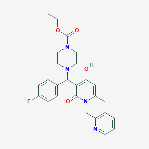 molecular formula C26H29FN4O4 B2764700 Ethyl 4-((4-fluorophenyl)(4-hydroxy-6-methyl-2-oxo-1-(pyridin-2-ylmethyl)-1,2-dihydropyridin-3-yl)methyl)piperazine-1-carboxylate CAS No. 897611-73-3