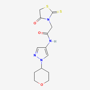 2-(4-oxo-2-thioxothiazolidin-3-yl)-N-(1-(tetrahydro-2H-pyran-4-yl)-1H-pyrazol-4-yl)acetamide