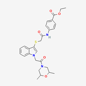 ethyl 4-(2-((1-(2-(2,6-dimethylmorpholino)-2-oxoethyl)-1H-indol-3-yl)thio)acetamido)benzoate
