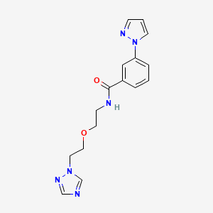 molecular formula C16H18N6O2 B2764723 3-(1H-pyrazol-1-yl)-N-{2-[2-(1H-1,2,4-triazol-1-yl)ethoxy]ethyl}benzamide CAS No. 2097862-96-7