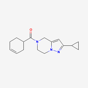 molecular formula C16H21N3O B2764738 cyclohex-3-en-1-yl(2-cyclopropyl-6,7-dihydropyrazolo[1,5-a]pyrazin-5(4H)-yl)methanone CAS No. 2034293-68-8