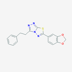 molecular formula C18H14N4O2S B276475 6-(1,3-Benzodioxol-5-yl)-3-(2-phenylethyl)[1,2,4]triazolo[3,4-b][1,3,4]thiadiazole 