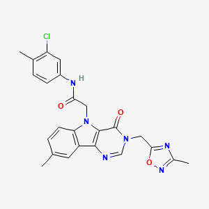 molecular formula C24H21ClN6O3 B2764777 4-(2-chloro-5-fluorophenyl)-6-methyl-4H-1,4-benzothiazine-2-carbonitrile 1,1-dioxide CAS No. 1111988-81-8