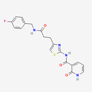 molecular formula C19H17FN4O3S B2764807 N-(4-(3-((4-fluorobenzyl)amino)-3-oxopropyl)thiazol-2-yl)-2-oxo-1,2-dihydropyridine-3-carboxamide CAS No. 1091436-41-7