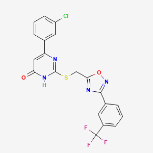 molecular formula C20H12ClF3N4O2S B2764818 6-(3-Chlorophenyl)-2-(((3-(3-(trifluoromethyl)phenyl)-1,2,4-oxadiazol-5-yl)methyl)thio)pyrimidin-4-ol CAS No. 1285918-14-0