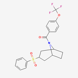molecular formula C21H20F3NO4S B2764834 ((1R,5S)-3-(phenylsulfonyl)-8-azabicyclo[3.2.1]octan-8-yl)(4-(trifluoromethoxy)phenyl)methanone CAS No. 1705788-38-0