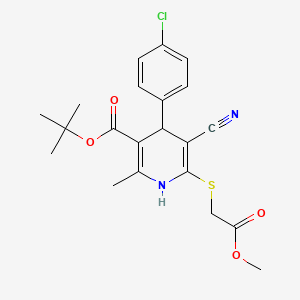molecular formula C21H23ClN2O4S B2764842 Tert-butyl 4-(4-chlorophenyl)-5-cyano-6-[(2-methoxy-2-oxoethyl)sulfanyl]-2-methyl-1,4-dihydropyridine-3-carboxylate CAS No. 337499-36-2