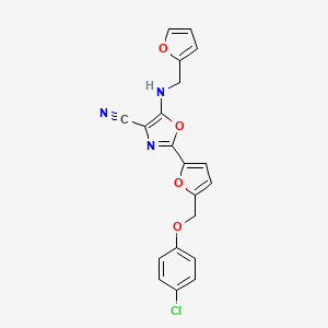 molecular formula C20H14ClN3O4 B2764844 2-(5-((4-Chlorophenoxy)methyl)furan-2-yl)-5-((furan-2-ylmethyl)amino)oxazole-4-carbonitrile CAS No. 931748-99-1