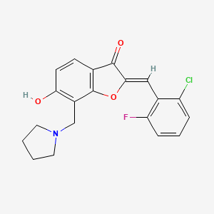 molecular formula C20H17ClFNO3 B2764849 (Z)-2-(2-chloro-6-fluorobenzylidene)-6-hydroxy-7-(pyrrolidin-1-ylmethyl)benzofuran-3(2H)-one CAS No. 899384-27-1