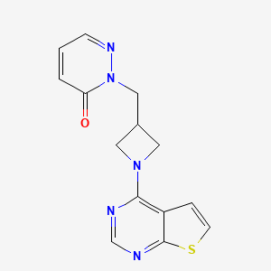 molecular formula C14H13N5OS B2764851 2-[(1-{噻吩[2,3-d]嘧啶-4-基}氮杂环丁-3-基)甲基]-2,3-二氢吡啶-3-酮 CAS No. 2201655-00-5