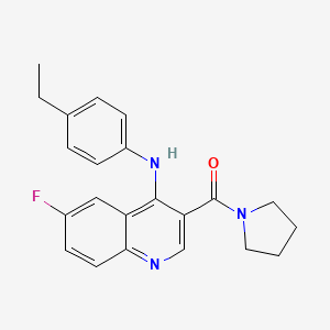 molecular formula C22H22FN3O B2764858 (4-((4-Ethylphenyl)amino)-6-fluoroquinolin-3-yl)(pyrrolidin-1-yl)methanone CAS No. 1358945-86-4