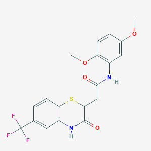molecular formula C19H17F3N2O4S B2764876 N-(2,5-dimethoxyphenyl)-2-[3-oxo-6-(trifluoromethyl)-3,4-dihydro-2H-1,4-benzothiazin-2-yl]acetamide CAS No. 1105198-97-7