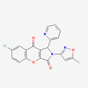 molecular formula C20H12ClN3O4 B2764877 7-Chloro-2-(5-methylisoxazol-3-yl)-1-(pyridin-2-yl)-1,2-dihydrochromeno[2,3-c]pyrrole-3,9-dione CAS No. 874396-82-4