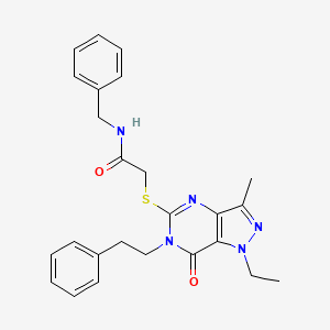 molecular formula C25H27N5O2S B2764907 N-benzyl-2-{[1-ethyl-3-methyl-7-oxo-6-(2-phenylethyl)-1H,6H,7H-pyrazolo[4,3-d]pyrimidin-5-yl]sulfanyl}acetamide CAS No. 1359445-60-5