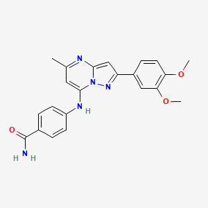 molecular formula C22H21N5O3 B2764912 4-{[2-(3,4-Dimethoxyphenyl)-5-methylpyrazolo[1,5-a]pyrimidin-7-yl]amino}benzamide CAS No. 950414-96-7