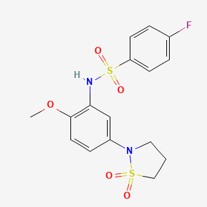 molecular formula C16H17FN2O5S2 B2764937 N-(5-(1,1-dioxidoisothiazolidin-2-yl)-2-methoxyphenyl)-4-fluorobenzenesulfonamide CAS No. 946215-60-7