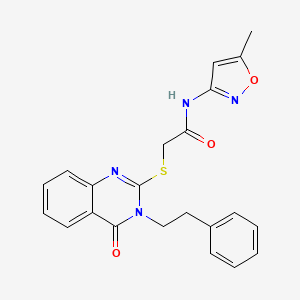 molecular formula C22H20N4O3S B2764959 N-(5-methylisoxazol-3-yl)-2-((4-oxo-3-phenethyl-3,4-dihydroquinazolin-2-yl)thio)acetamide CAS No. 443353-40-0
