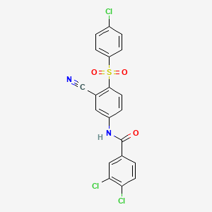 molecular formula C20H11Cl3N2O3S B2764960 3,4-dichloro-N-{4-[(4-chlorophenyl)sulfonyl]-3-cyanophenyl}benzenecarboxamide CAS No. 477866-83-4