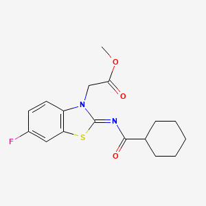 Methyl 2-[2-(cyclohexanecarbonylimino)-6-fluoro-1,3-benzothiazol-3-yl]acetate