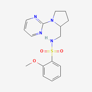 molecular formula C16H20N4O3S B2764973 2-methoxy-N-{[1-(pyrimidin-2-yl)pyrrolidin-2-yl]methyl}benzene-1-sulfonamide CAS No. 2097909-38-9