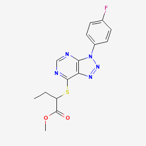 molecular formula C15H14FN5O2S B2764997 methyl 2-((3-(4-fluorophenyl)-3H-[1,2,3]triazolo[4,5-d]pyrimidin-7-yl)thio)butanoate CAS No. 863460-58-6