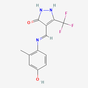 molecular formula C12H10F3N3O2 B2765041 4-[(4-hydroxy-2-methylanilino)methylene]-5-(trifluoromethyl)-2,4-dihydro-3H-pyrazol-3-one CAS No. 338403-32-0