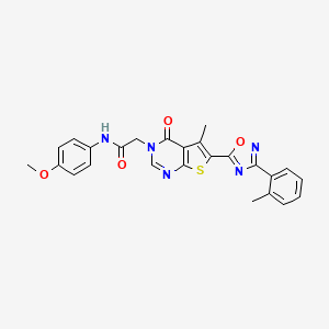 molecular formula C25H21N5O4S B2765044 N-(4-methoxyphenyl)-2-(5-methyl-4-oxo-6-(3-(o-tolyl)-1,2,4-oxadiazol-5-yl)thieno[2,3-d]pyrimidin-3(4H)-yl)acetamide CAS No. 1243013-24-2