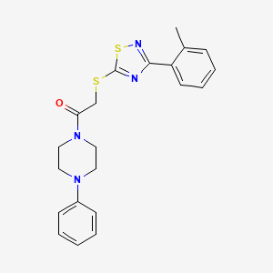 molecular formula C21H22N4OS2 B2765049 1-(4-Phenylpiperazin-1-yl)-2-((3-(o-tolyl)-1,2,4-thiadiazol-5-yl)thio)ethanone CAS No. 864918-36-5
