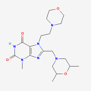 molecular formula C19H30N6O4 B2765066 8-[(2,6-dimethylmorpholin-4-yl)methyl]-3-methyl-7-(2-morpholin-4-ylethyl)-3,7-dihydro-1H-purine-2,6-dione CAS No. 862980-00-5