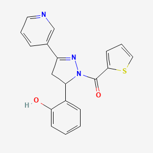 molecular formula C19H15N3O2S B2765085 (5-(2-hydroxyphenyl)-3-(pyridin-3-yl)-4,5-dihydro-1H-pyrazol-1-yl)(thiophen-2-yl)methanone CAS No. 831232-62-3