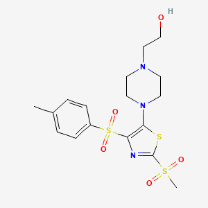 molecular formula C17H23N3O5S3 B2765112 2-(4-(2-(甲磺基)-4-对甲苯基噻唑-5-基)哌嗪-1-基)乙醇 CAS No. 923216-37-9