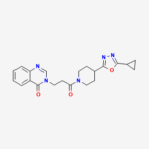 molecular formula C21H23N5O3 B2765126 3-(3-(4-(5-cyclopropyl-1,3,4-oxadiazol-2-yl)piperidin-1-yl)-3-oxopropyl)quinazolin-4(3H)-one CAS No. 1209898-69-0
