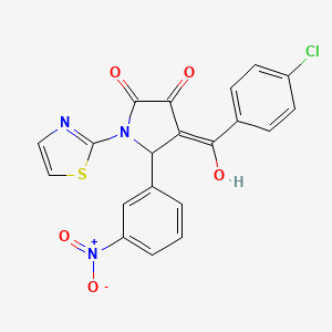 molecular formula C20H12ClN3O5S B2765142 (4E)-4-[(4-chlorophenyl)-hydroxymethylidene]-5-(3-nitrophenyl)-1-(1,3-thiazol-2-yl)pyrrolidine-2,3-dione CAS No. 311321-14-9