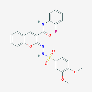 (2Z)-2-[(3,4-dimethoxyphenyl)sulfonylhydrazinylidene]-N-(2-fluorophenyl)chromene-3-carboxamide