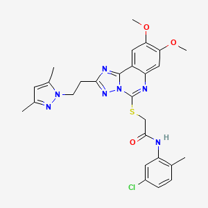 molecular formula C27H28ClN7O3S B2765158 N-(5-chloro-2-methylphenyl)-2-((2-(2-(3,5-dimethyl-1H-pyrazol-1-yl)ethyl)-8,9-dimethoxy-[1,2,4]triazolo[1,5-c]quinazolin-5-yl)thio)acetamide CAS No. 1020048-25-2