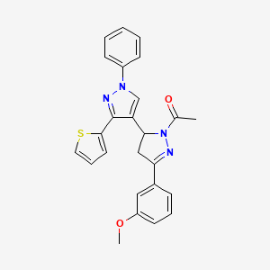 molecular formula C25H22N4O2S B2765180 1-(5-(3-methoxyphenyl)-1'-phenyl-3'-(thiophen-2-yl)-3,4-dihydro-1'H,2H-[3,4'-bipyrazol]-2-yl)ethanone CAS No. 876941-49-0